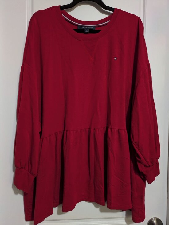 Tommy Hilfiger Tops - Tommy Hilfiger Peplum Red Sweatshirt Plus Sized Long Sleeved Top (3X)